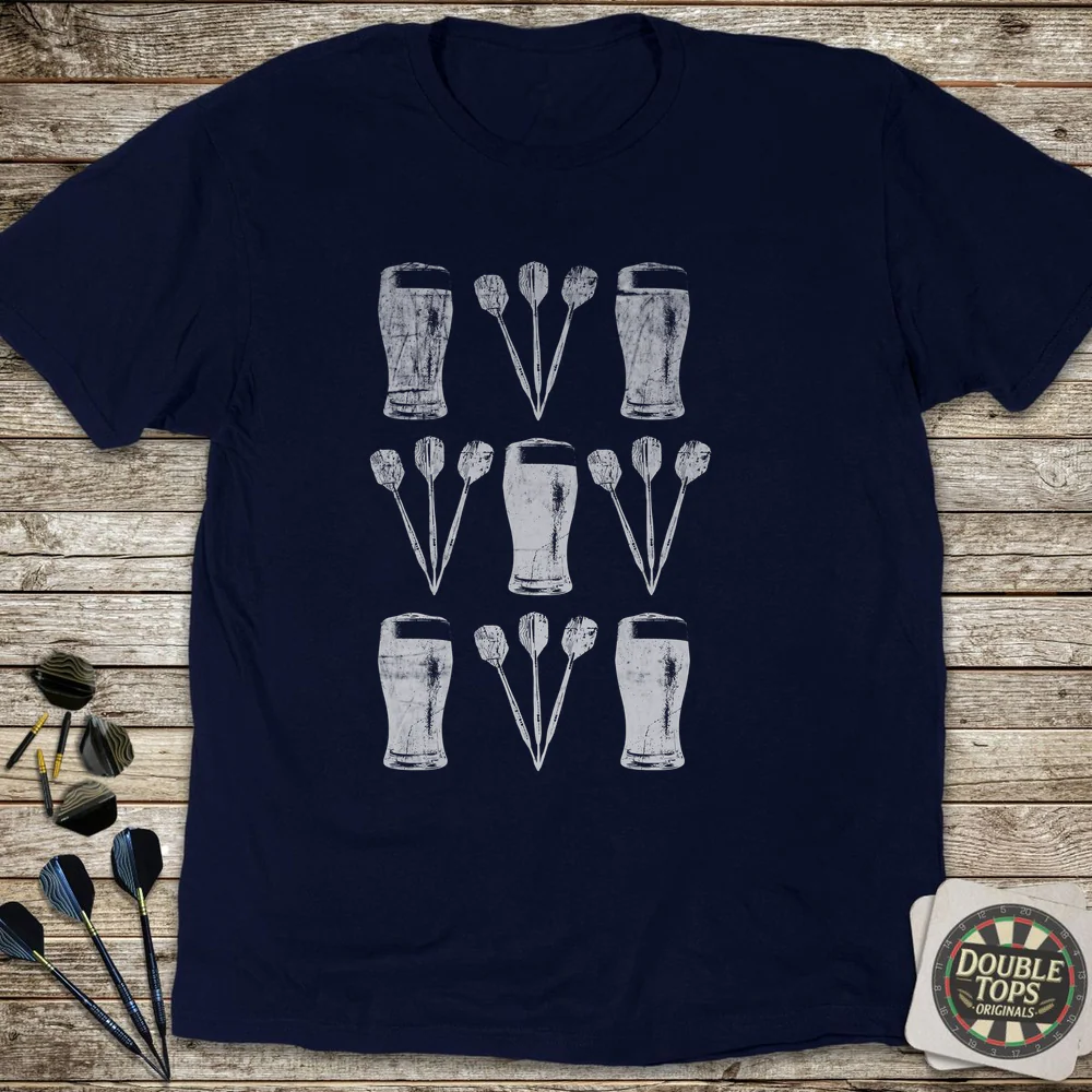 Darts And Beer Grid White T-Shirt - Image 3