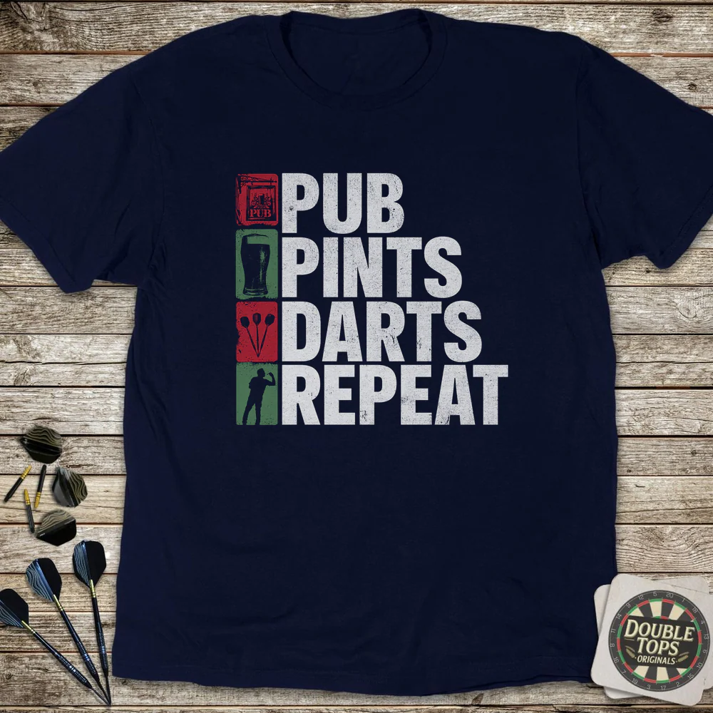 Pub Pints Darts Repeat T-Shirt - Image 2